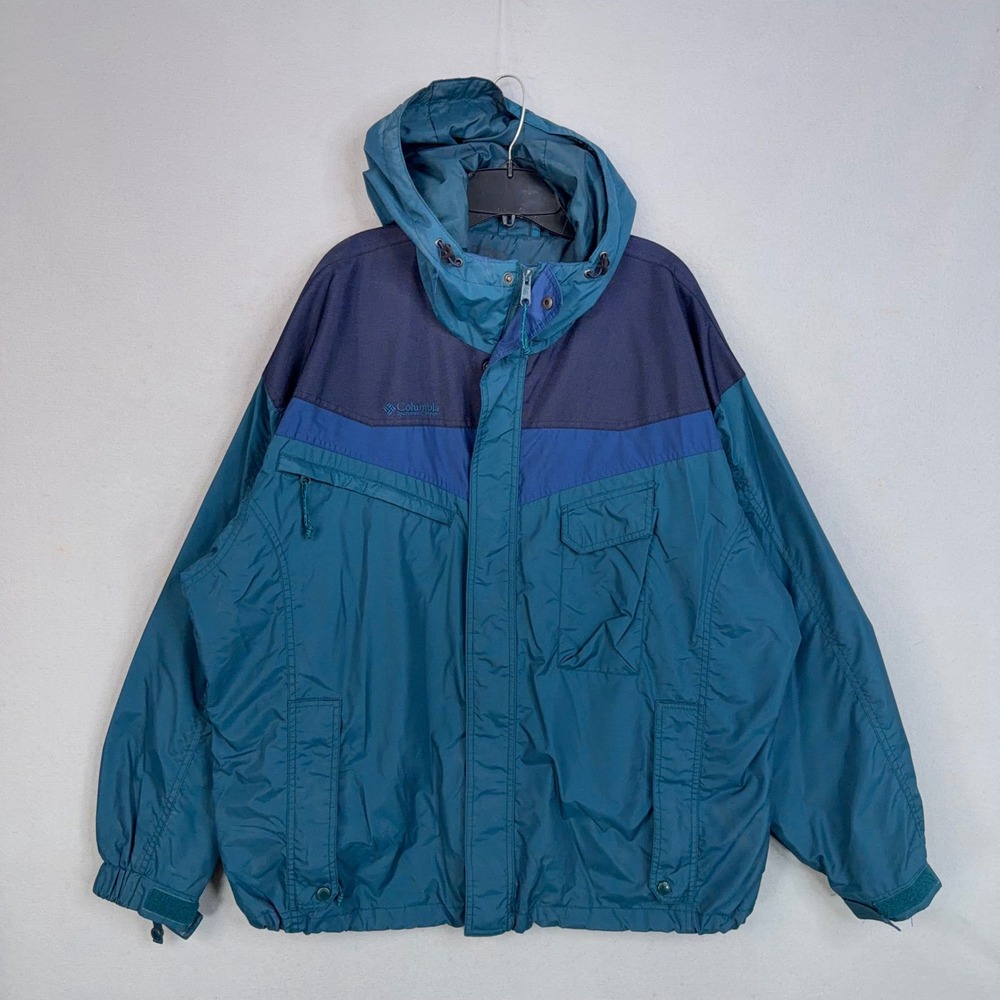 Columbia Jacket Mens XL Blue Colorblock Hooded Gorpcore Hiking Outdoor